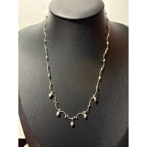 Liz Claiborne Necklace Silvertone Wave Gray Faux Pearls Delicate Choker Vintage